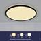 Round ceiling light with three dimming settings: 100%, 50% and 20%. Integrated wall switch for controlling brightness.