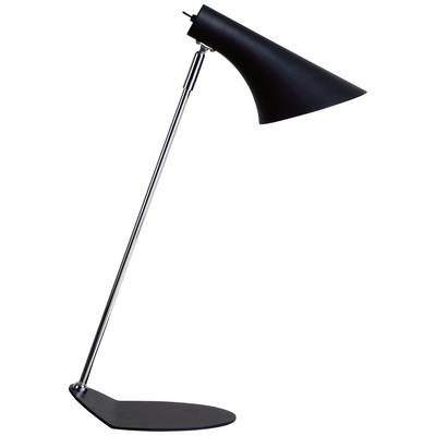 A sleek, modern black desk lamp with an angled, adjustable arm and a tapered lampshade.