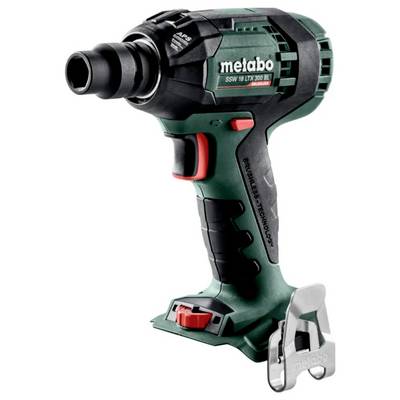 A green and black cordless impact driver with 'metabo' branding, featuring a metallic clip on the side, suitable for heavy-duty use.