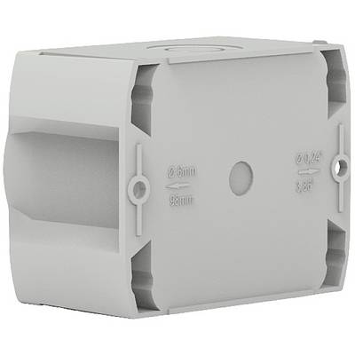 Grey plastic container with cylindrical shape, multiple recesses, markings 'Ø 6mm, 98mm' and 'Ø 0.24", 3.86"'.