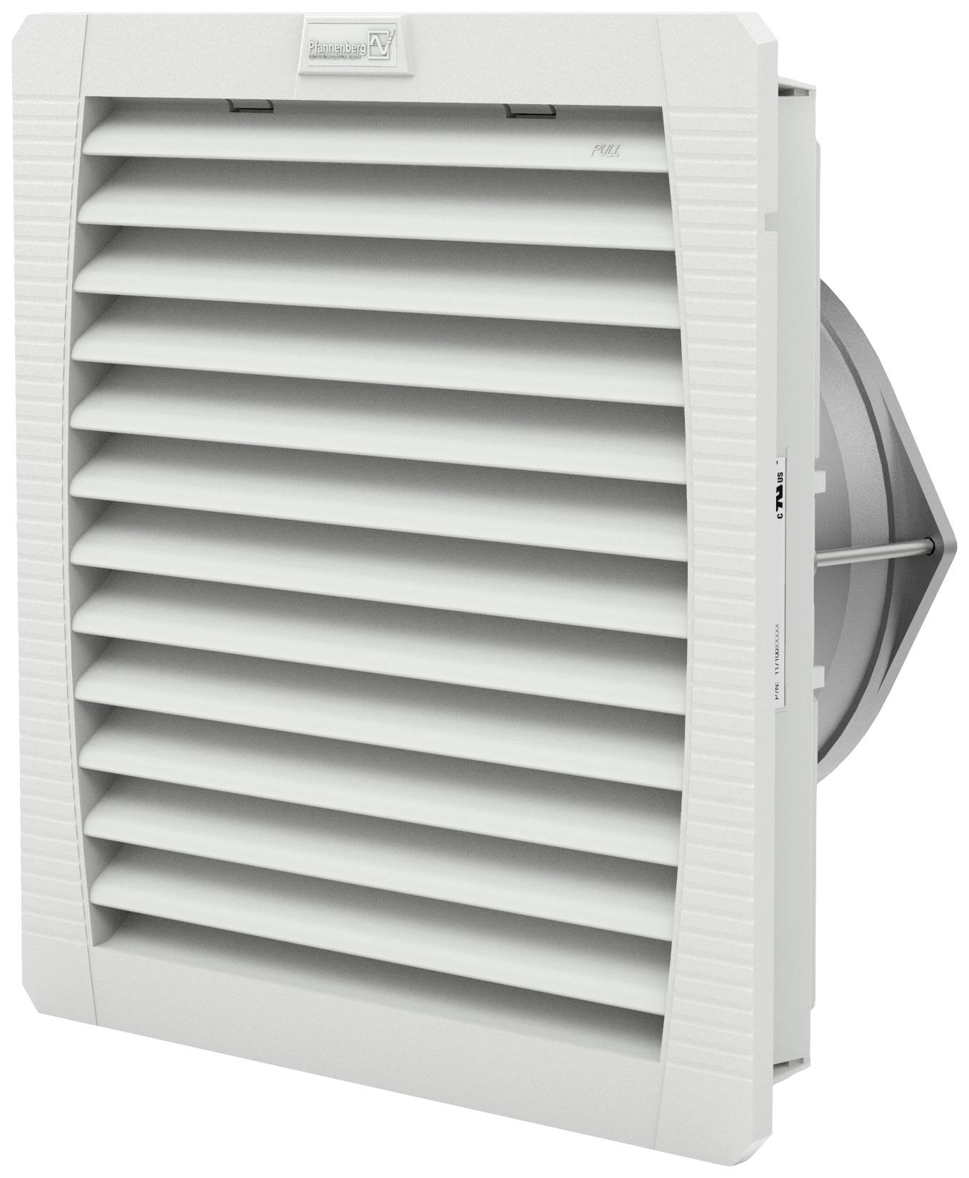 A grey ventilation grille with horizontal louvres, used for ventilation or air circulation in walls or machinery.