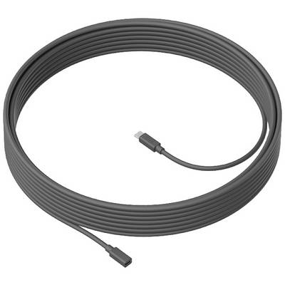 A long, black cable with a USB-C connector, coiled on a white background.