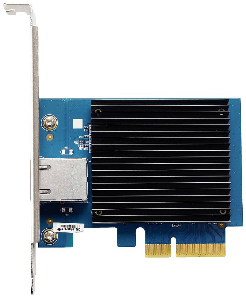 Network card with heat sinks and PCIe connector.