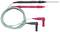 Two test probes with cables: one red and one black, used for electrical measurements and tests.