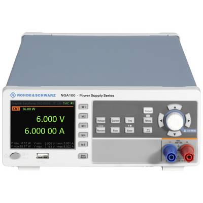 A laboratory power supply shows '6.000 V' and '6.000 A' on the display. It features rotary knob control and connection sockets.