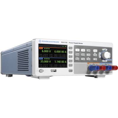 Laboratory power supply with multiple adjustment knobs and digital displays for voltage and current. Model: NGA100.