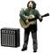 Figure of a guitarist with an acoustic guitar, standing next to an amplifier, wearing a green jacket and grey trousers.