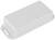 A white, rectangular plastic lid with rounded corners and a small recess on one side lies flat on a surface.