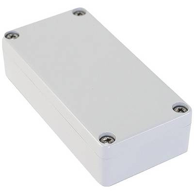 White, rectangular plastic box with rounded edges and visible screws at the corners.