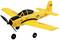 Yellow model aircraft with a propeller and 'NAVY' inscription in black script on the side. Three wheels are visible.