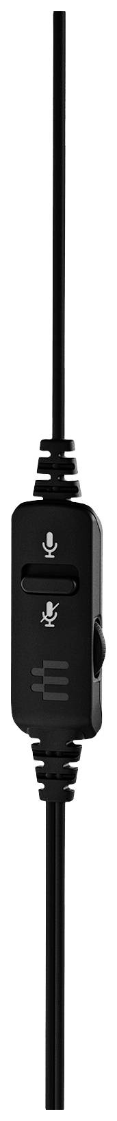 Black cable switch with symbols for microphone volume and mute.