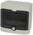A grey plastic enclosure with a transparent, black lid and twist lock, suitable for electrical installations.
