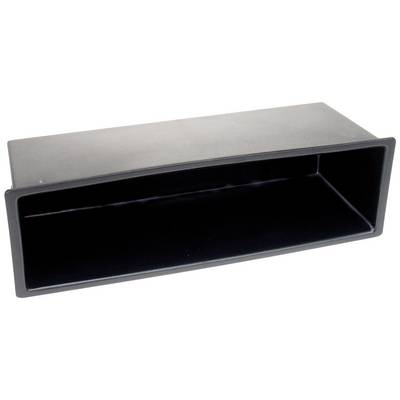 A rectangular, black, open storage tray made of plastic, which may be suitable for installation in a motor vehicle.