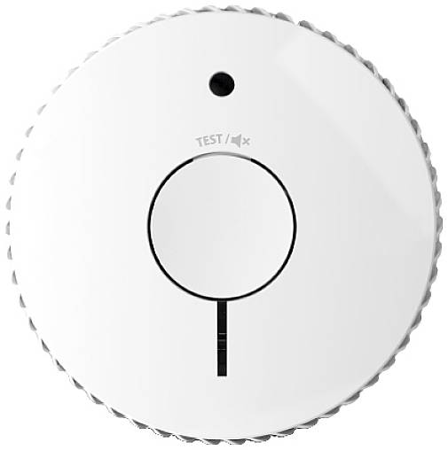 Round smoke detector with central test button, marked 'TEST', small light at the top.