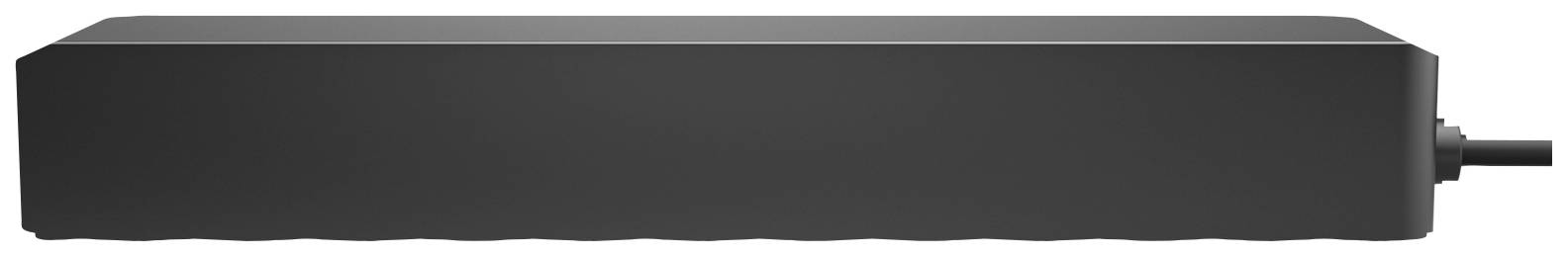 A rectangular black charging adapter with a connected cable on the right side.