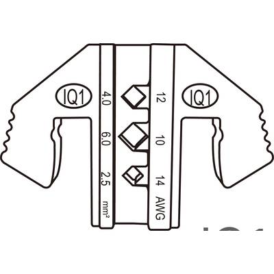 A circuit diagram symbol shows an electrical component with two connection surfaces, marked as 'IQ1', with wire sizes in mm² and AWG.