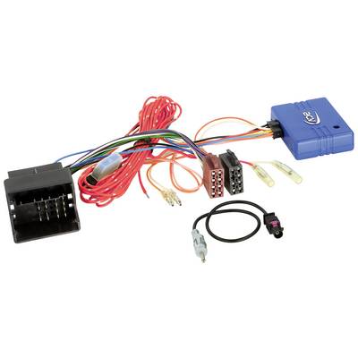 Wiring set with various coloured cables and connectors, suitable for connecting electronic devices in a car.