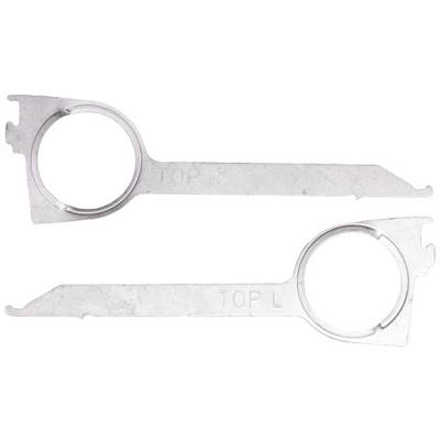 Two metal clips with the inscription 'TOP L' and 'TOP R', lying side by side.