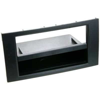 A rectangular, black automotive dashboard adapter with two open compartments for device installation or storage.