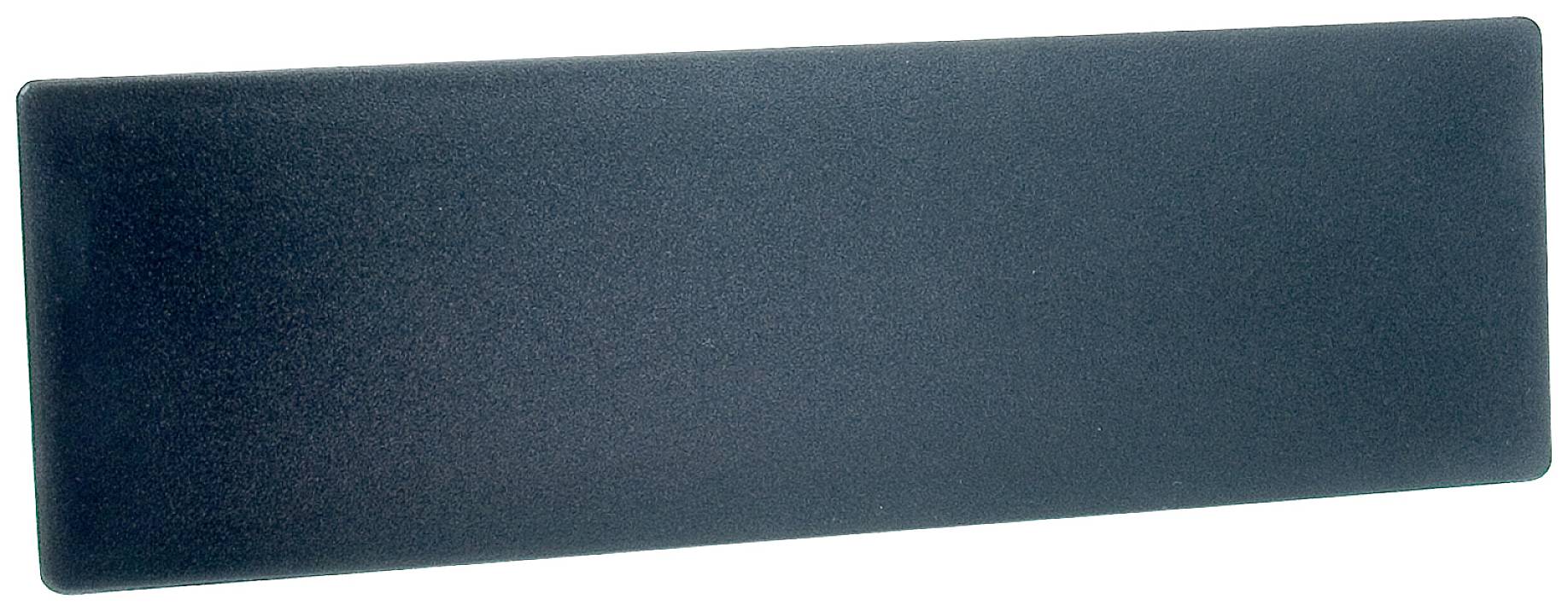 Black, rectangular, flat cushion, likely a wrist rest for keyboards, on a white background.