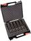 Black plastic case with foam lining that securely holds seven screwdrivers in various sizes.