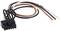 Black cable plug with multiple coloured wires in black, white, and brown. Superficially useful for electronic connections.