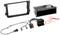 'Car radio mounting kit: Frame, adaptor cables, connectors and small parts for connecting and installing a new radio in a vehicle.'