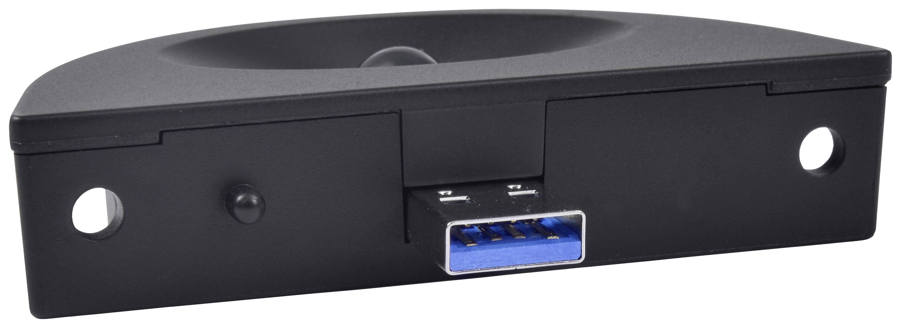 Black USB 3.0 port on a rectangular housing, suitable for electronic device connections.