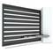 Metal sliding gate with horizontal, uniform bars, powered by an electric motor fixed to the side.