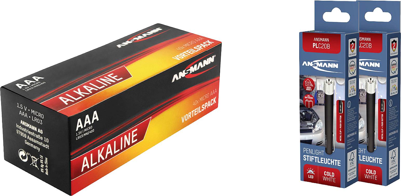 Ansmann Vorteilspack +2 Stiftleuchten PLC20B AAA battery Alkali-manganese 1.5 V 40 pc(s)