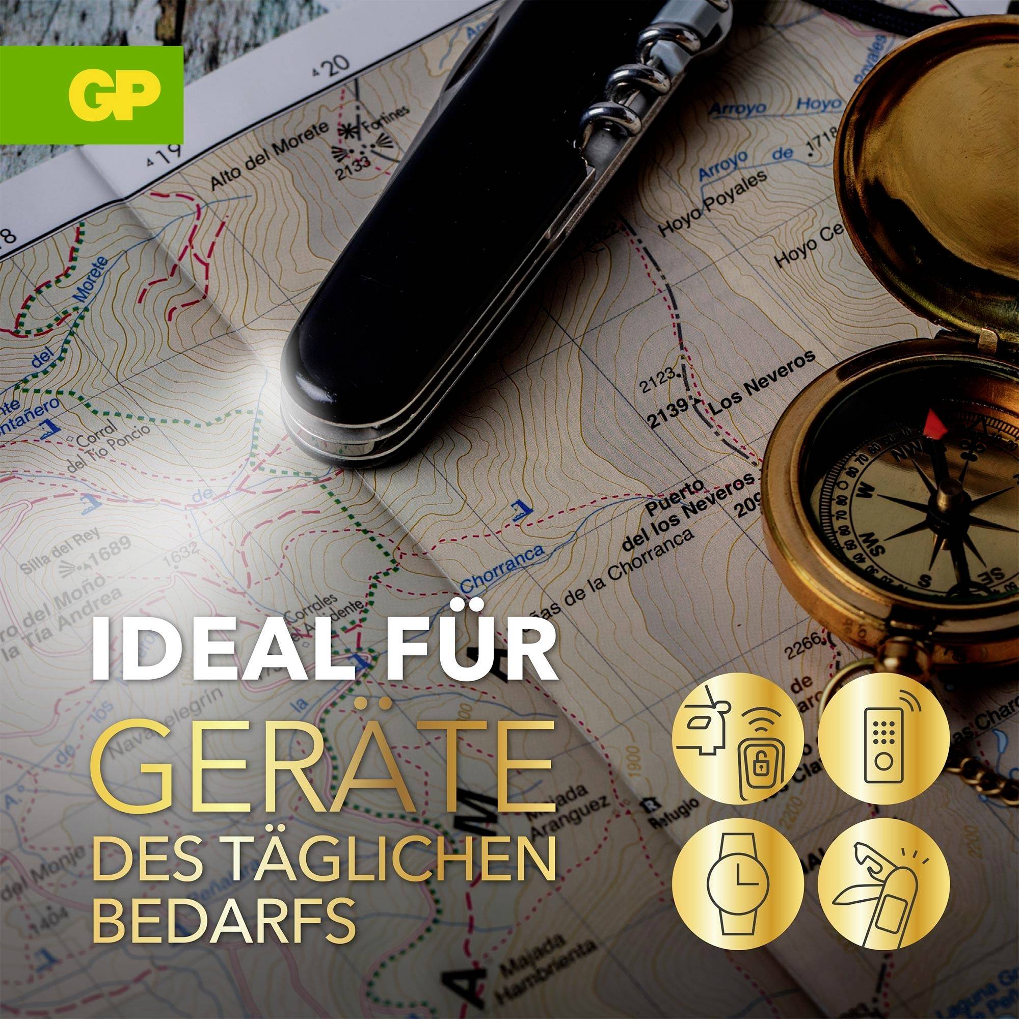 Advertisement image with compass, maps and smartphone; Text: 'IDEAL FOR EVERYDAY DEVICES'.