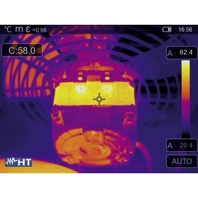 Thermographic image of an electronic device with marked temperature values: 62.4 degrees top right and 29.4 degrees bottom right.