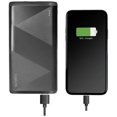 A power bank is charging a smartphone. The smartphone's battery level is 80%.