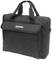 Black laptop bag with two carry handles, front zip and lid featuring 'manhattan' logo.