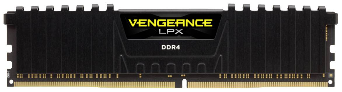 Black DDR4 RAM module from the 'Vengeance LPX' brand, suitable for high-performance computers.