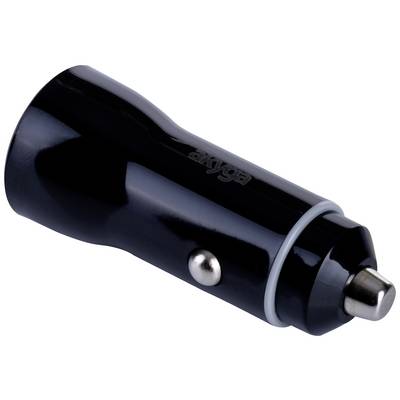 Black car charger with silver tip and side metal button. Suitable for use in the cigarette lighter socket.
