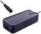 Black power supply with a slim design, cable and connection plug located top left. Suitable for electronic devices.
