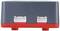 A rectangular electronic device with two slots at the front, housing in black and red.