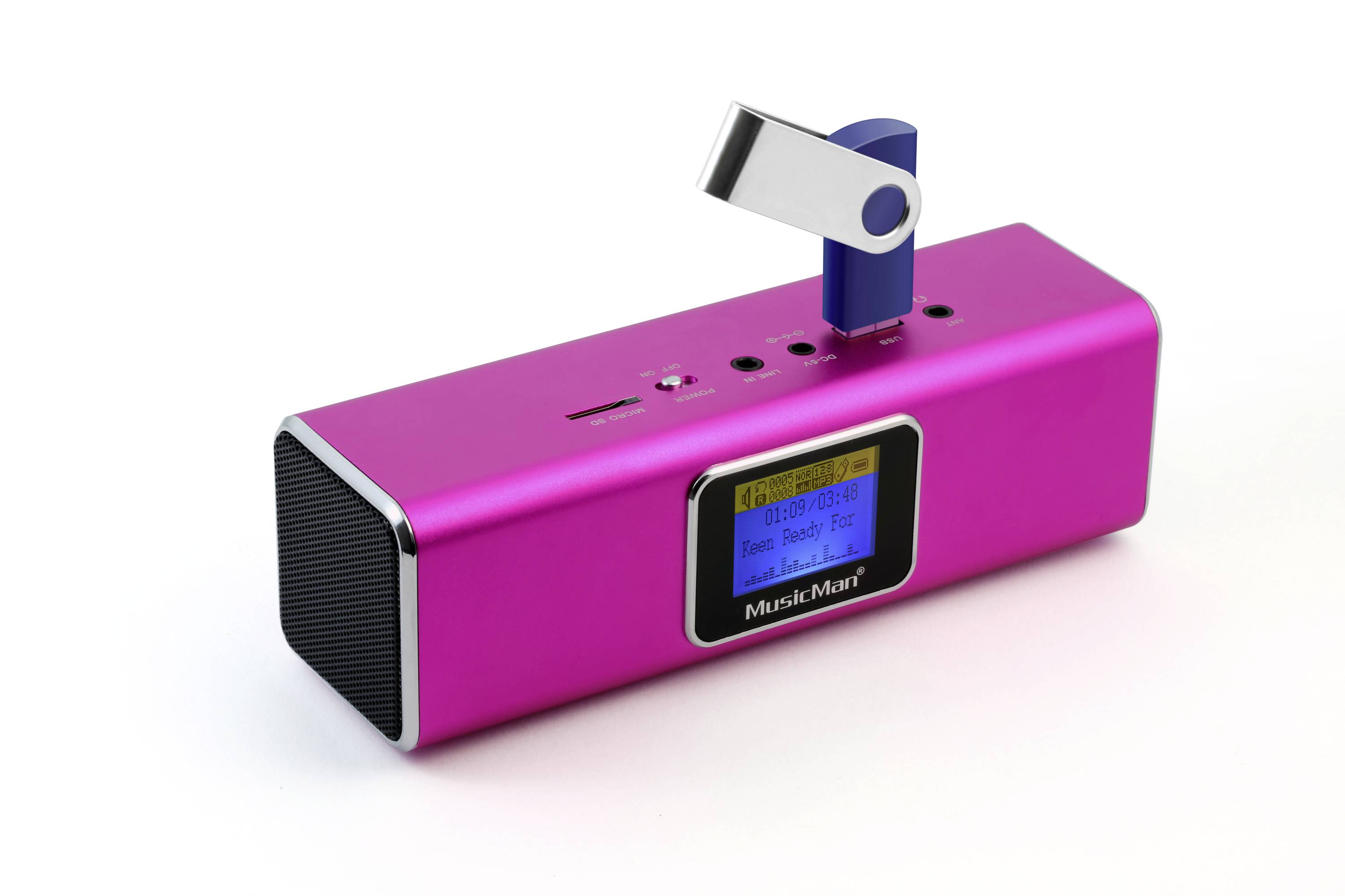 Mini speaker Music Man MA Display pink Aux, FM radio, SD, portable, USB Pink (metallic)-6
