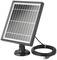 A solar panel with an attached cable on a stand, used for powering small devices or systems.