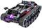 A remote-controlled, chain-driven vehicle with a futuristic design, suitable for outdoor play adventures.