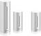 Three cylindrical Netatmo weather stations of various sizes stand side by side. They are designed in a modern style.