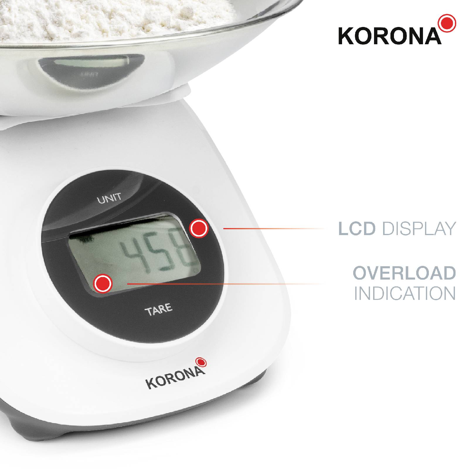 Korona CLEO Kitchen scales Digital + weighing tray Weight range=5 kg White grey 190 x 135-1