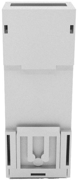 A white, rectangular plastic container in a vertical arrangement, comprising multiple segments.