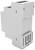 A rectangular electrical device designed for DIN rail mounting, primarily used in control or distribution systems.