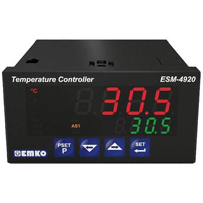 A black temperature controller with a red display shows '30.5°C'. Buttons beneath are blue with the functions 'PSET', left arrow, right arrow, and 'SET'.