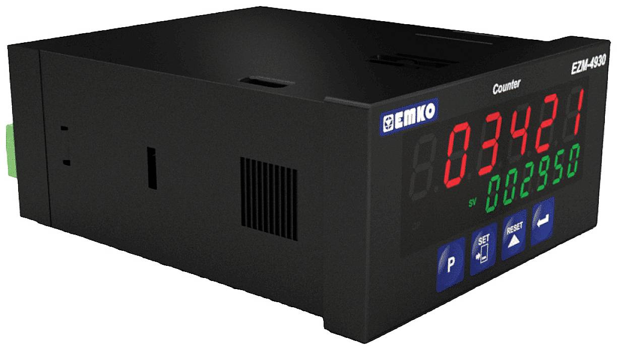 Digital counter, model EMKO EZM-4930, displays '03421' on the main display and '002950' on the secondary display.