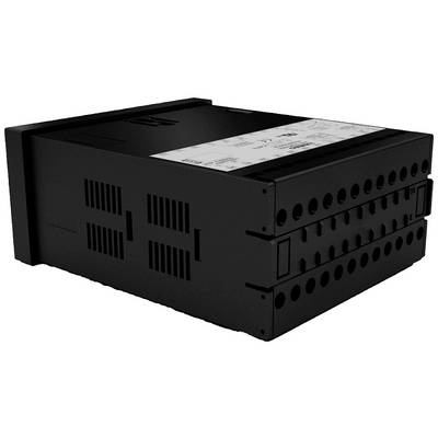A black electronic switchboard with multiple connections and a control panel on the top surface, designed for connection to a system.