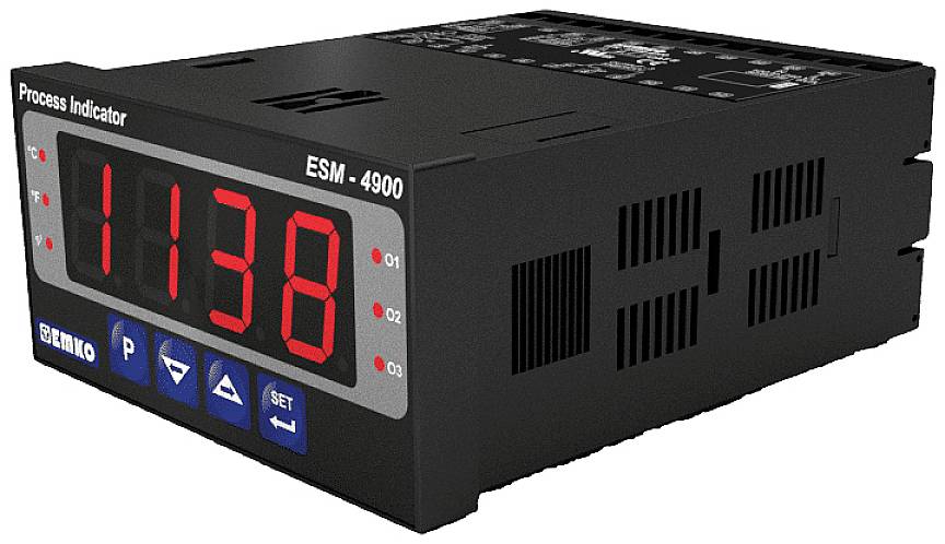 Digital process indicator with red LED display showing '1138'; Power, Down Arrow, and Set buttons visible.