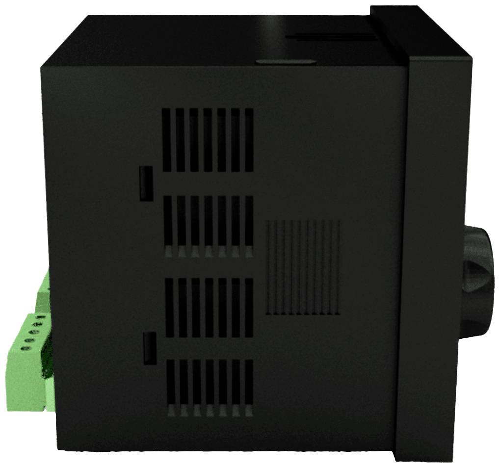 Electronic device in a black casing with green connector ports on the side. It appears to be designed for industrial applications.